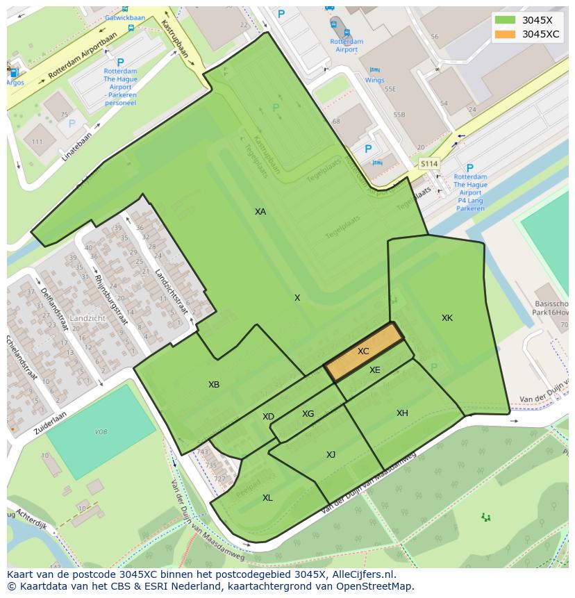 Afbeelding van het postcodegebied 3045 XC op de kaart.