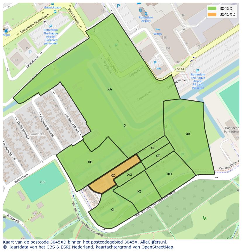 Afbeelding van het postcodegebied 3045 XD op de kaart.