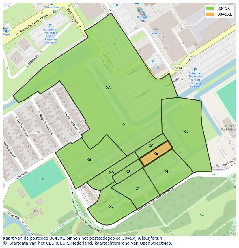 Afbeelding van het postcodegebied 3045 XE op de kaart.