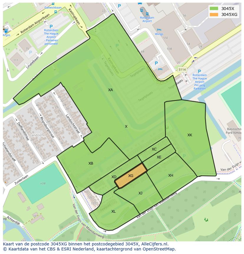 Afbeelding van het postcodegebied 3045 XG op de kaart.