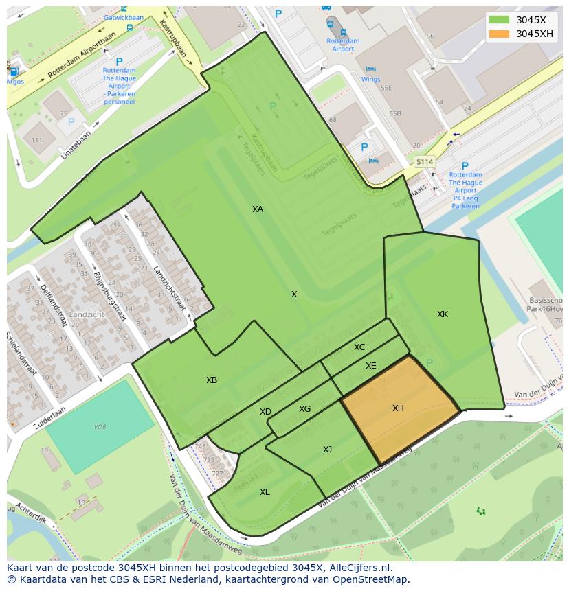 Afbeelding van het postcodegebied 3045 XH op de kaart.
