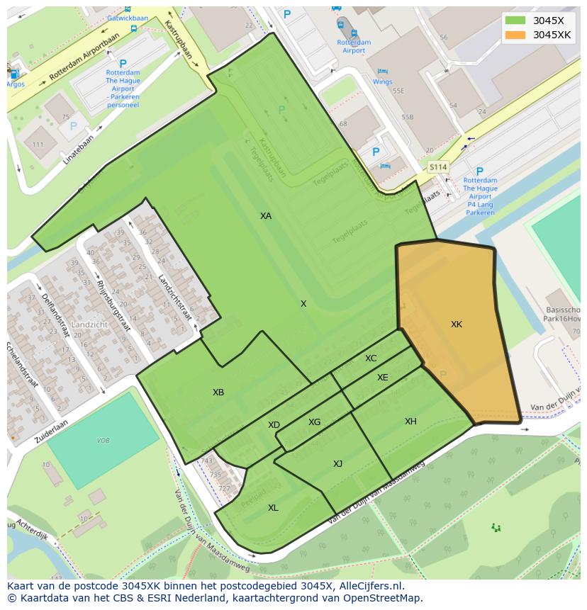 Afbeelding van het postcodegebied 3045 XK op de kaart.