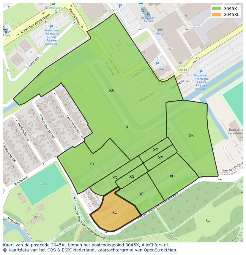 Afbeelding van het postcodegebied 3045 XL op de kaart.