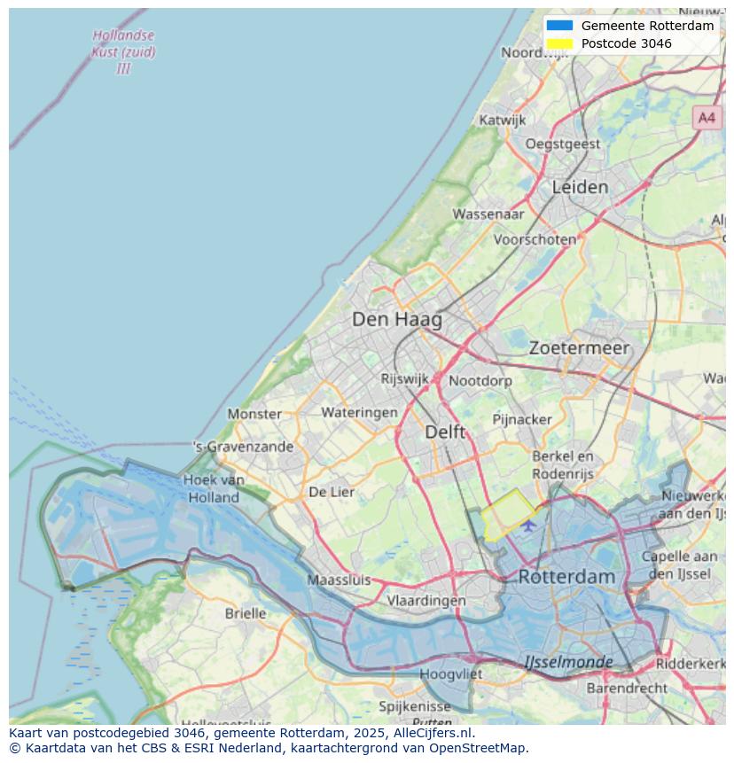 Afbeelding van het postcodegebied 3046 op de kaart.