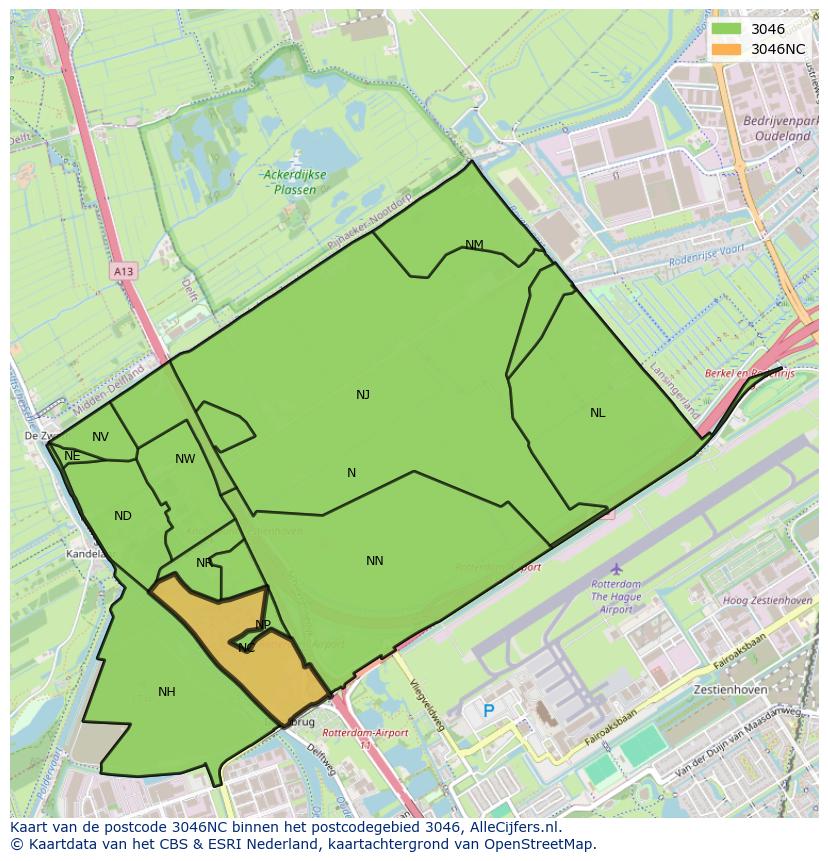 Afbeelding van het postcodegebied 3046 NC op de kaart.
