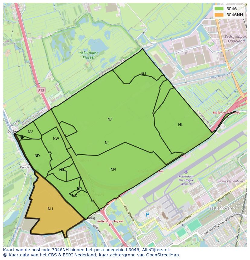 Afbeelding van het postcodegebied 3046 NH op de kaart.