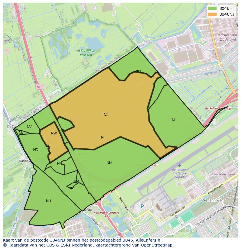 Afbeelding van het postcodegebied 3046 NJ op de kaart.