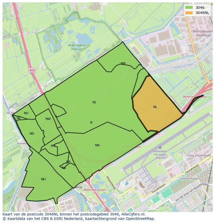 Afbeelding van het postcodegebied 3046 NL op de kaart.