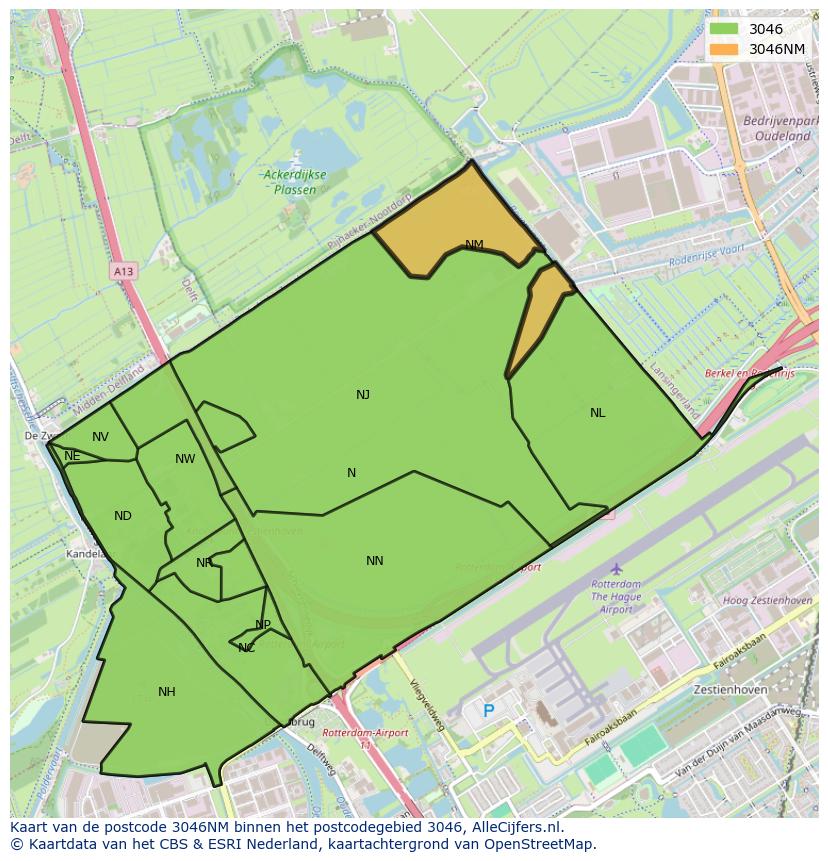Afbeelding van het postcodegebied 3046 NM op de kaart.