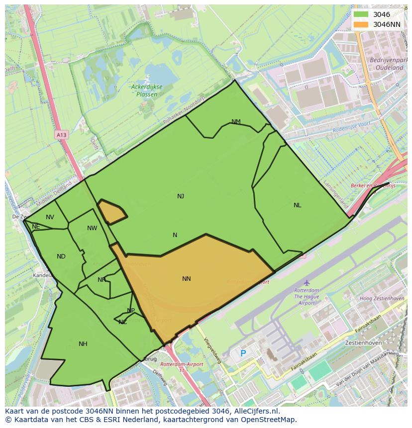 Afbeelding van het postcodegebied 3046 NN op de kaart.