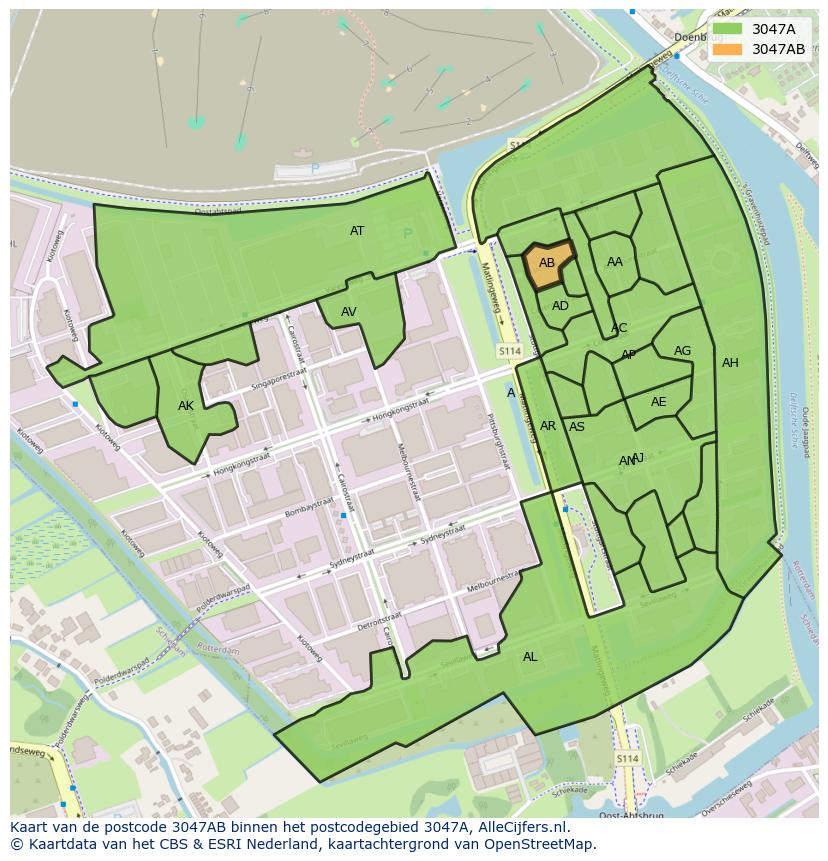 Afbeelding van het postcodegebied 3047 AB op de kaart.