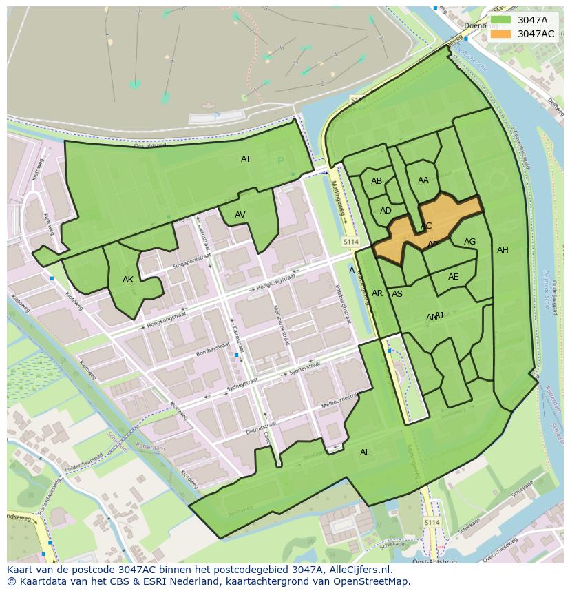 Afbeelding van het postcodegebied 3047 AC op de kaart.
