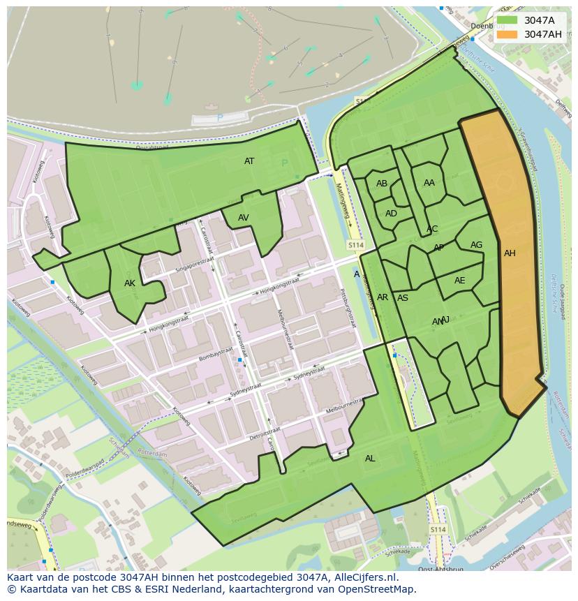 Afbeelding van het postcodegebied 3047 AH op de kaart.