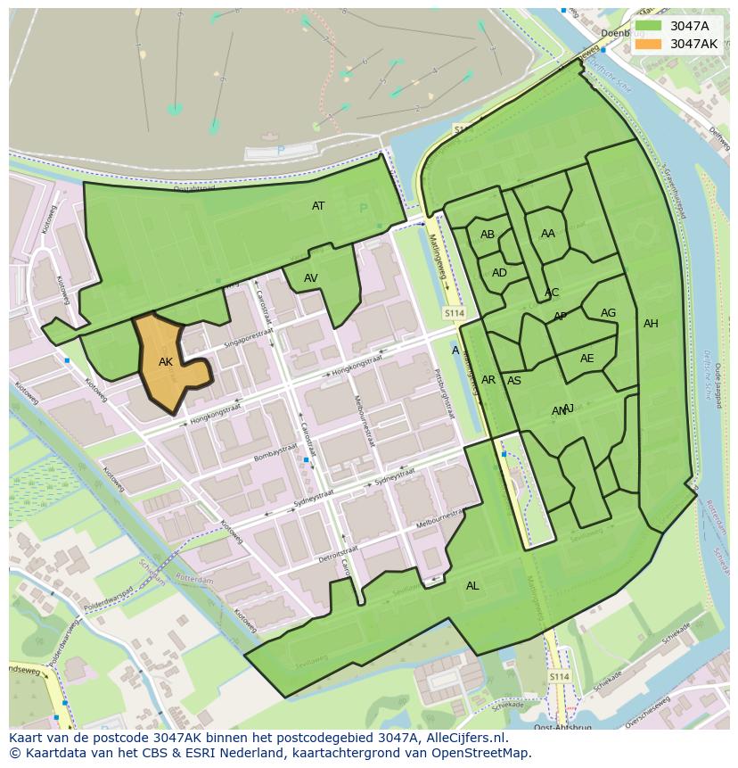 Afbeelding van het postcodegebied 3047 AK op de kaart.