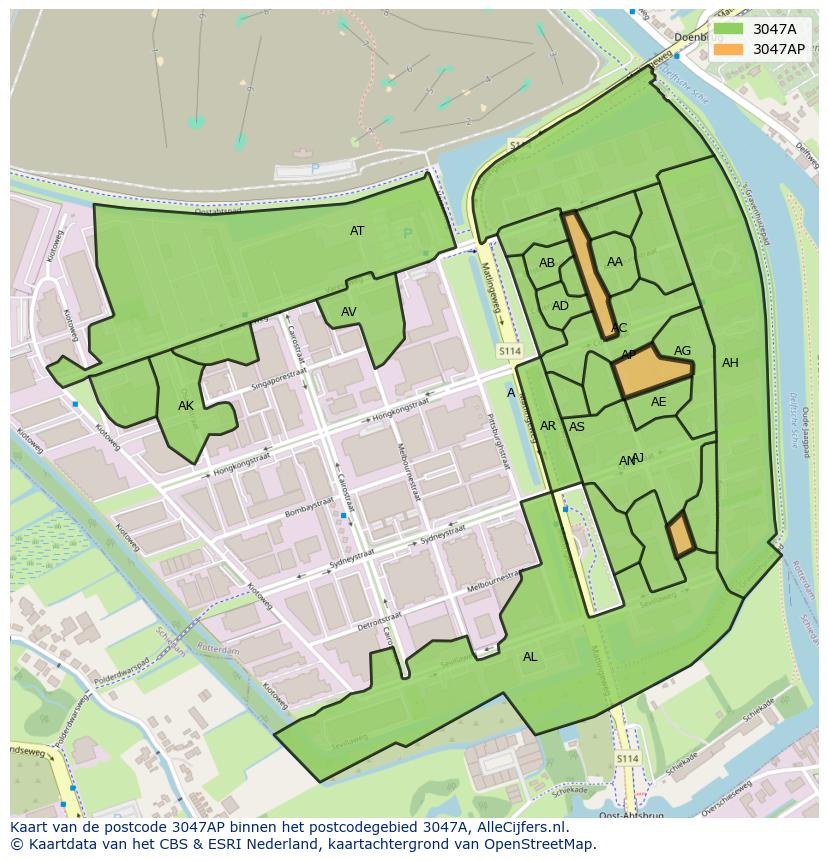 Afbeelding van het postcodegebied 3047 AP op de kaart.