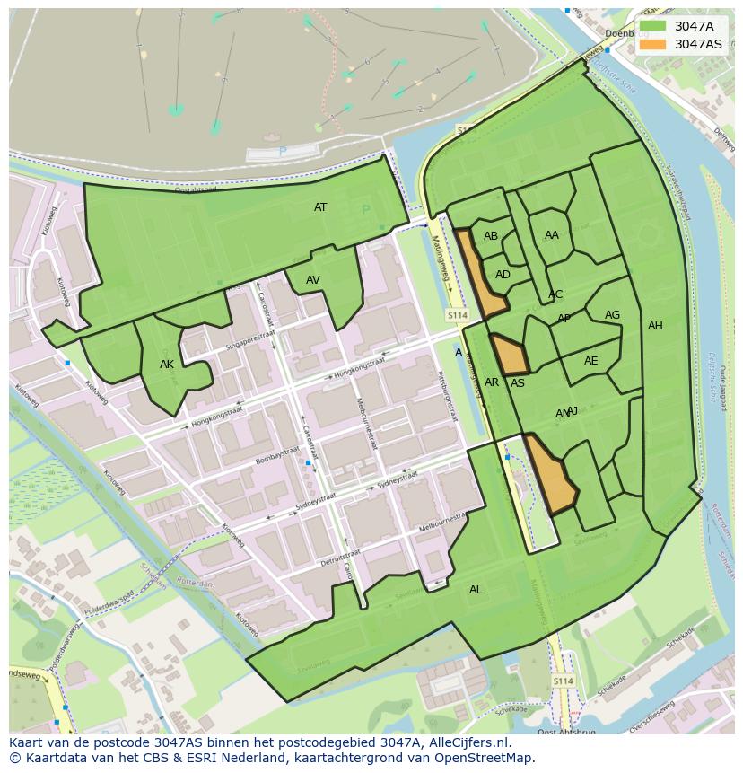 Afbeelding van het postcodegebied 3047 AS op de kaart.