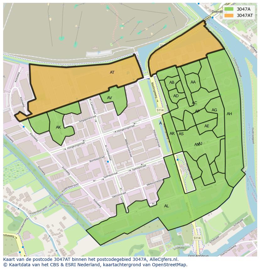 Afbeelding van het postcodegebied 3047 AT op de kaart.