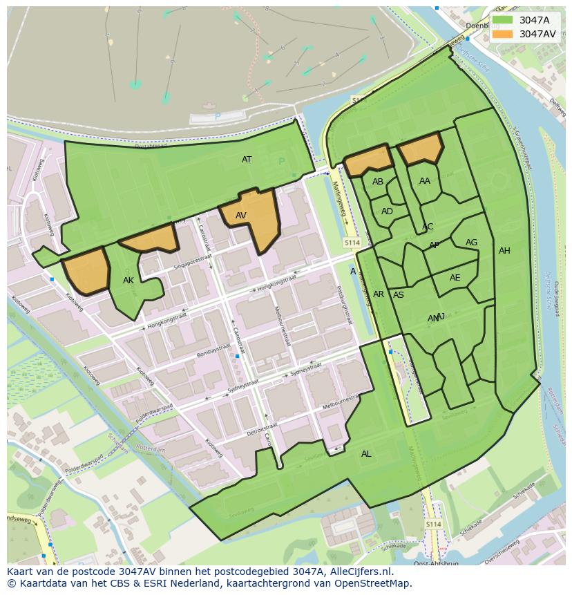 Afbeelding van het postcodegebied 3047 AV op de kaart.