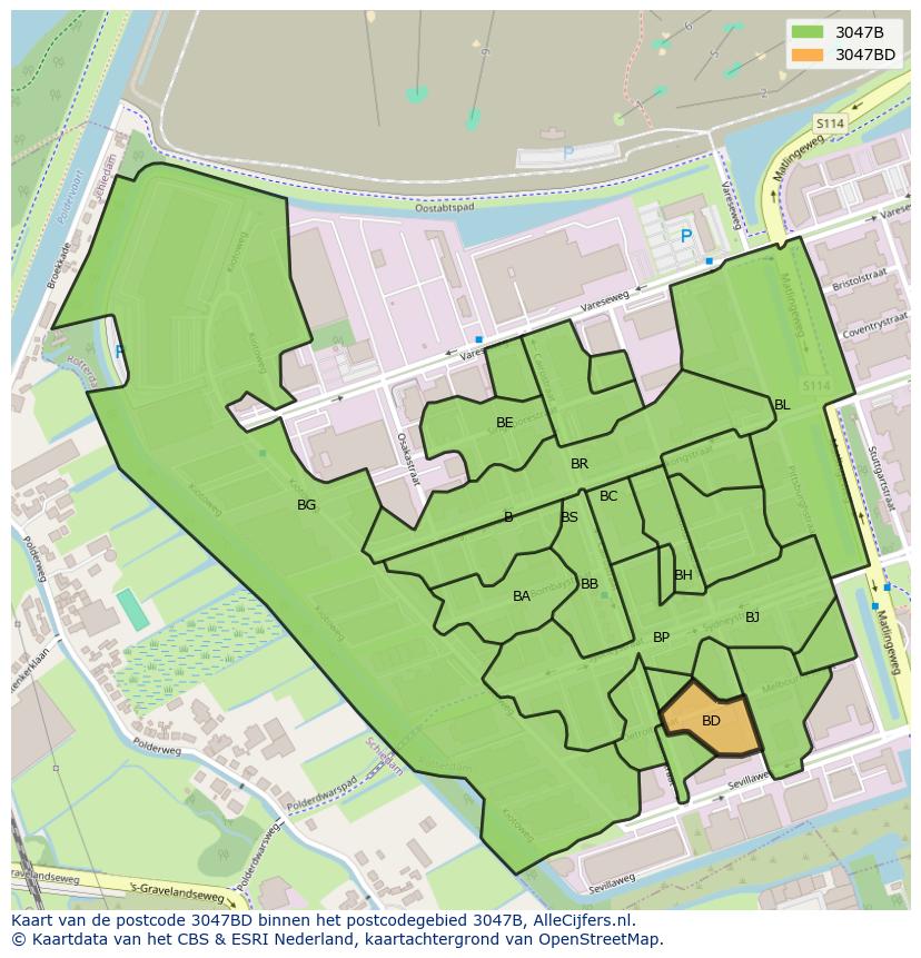 Afbeelding van het postcodegebied 3047 BD op de kaart.