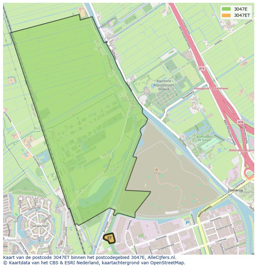 Afbeelding van het postcodegebied 3047 ET op de kaart.