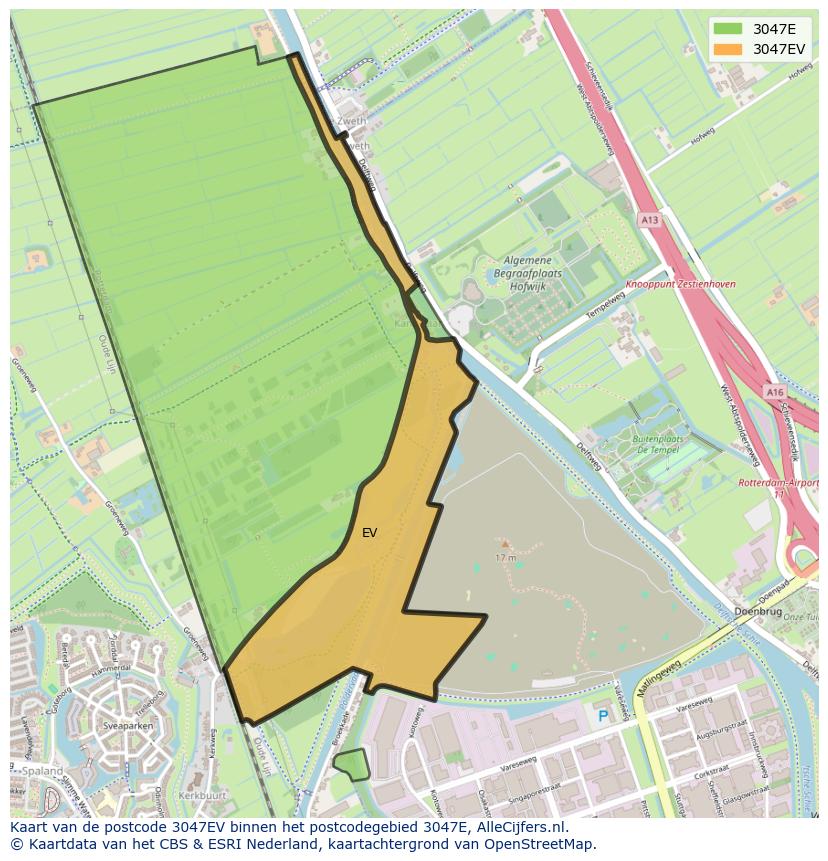 Afbeelding van het postcodegebied 3047 EV op de kaart.