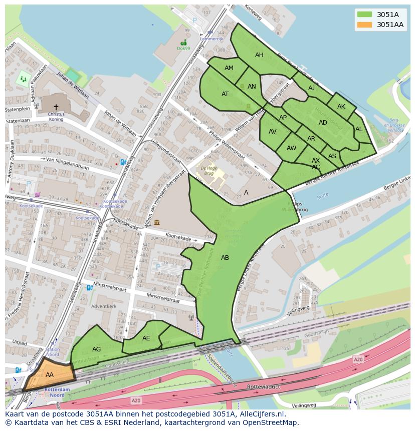 Afbeelding van het postcodegebied 3051 AA op de kaart.