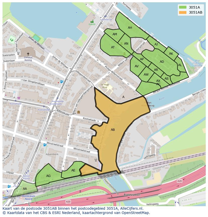 Afbeelding van het postcodegebied 3051 AB op de kaart.