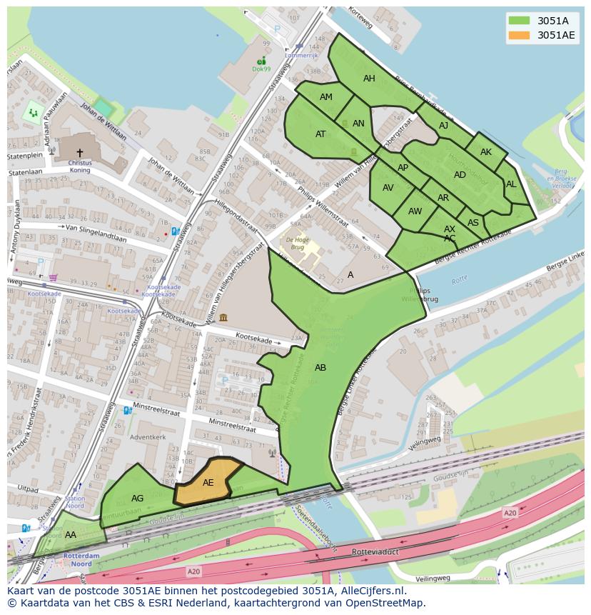Afbeelding van het postcodegebied 3051 AE op de kaart.