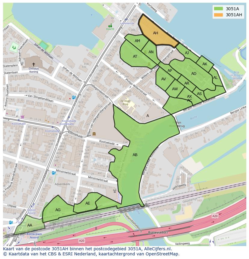 Afbeelding van het postcodegebied 3051 AH op de kaart.