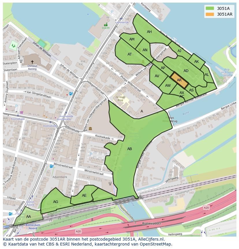 Afbeelding van het postcodegebied 3051 AR op de kaart.