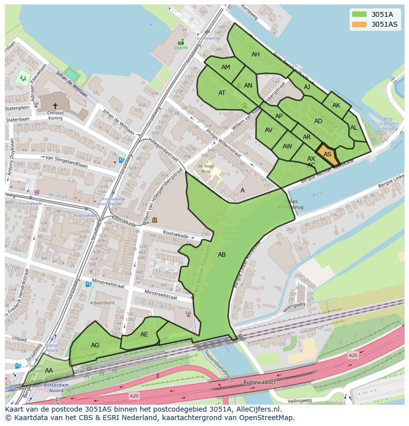 Afbeelding van het postcodegebied 3051 AS op de kaart.