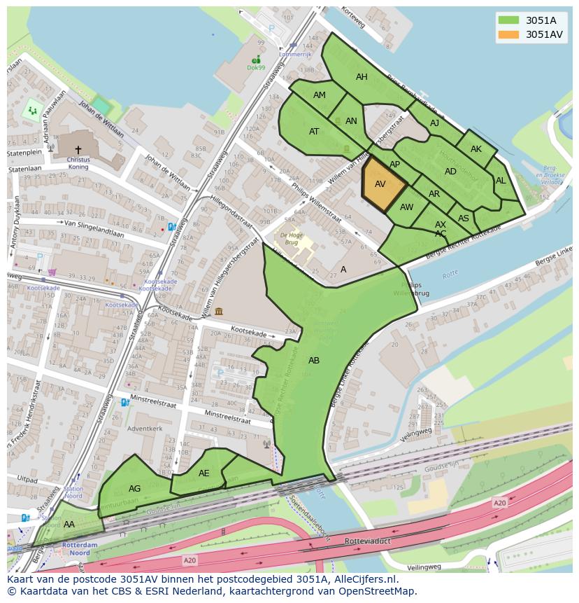 Afbeelding van het postcodegebied 3051 AV op de kaart.