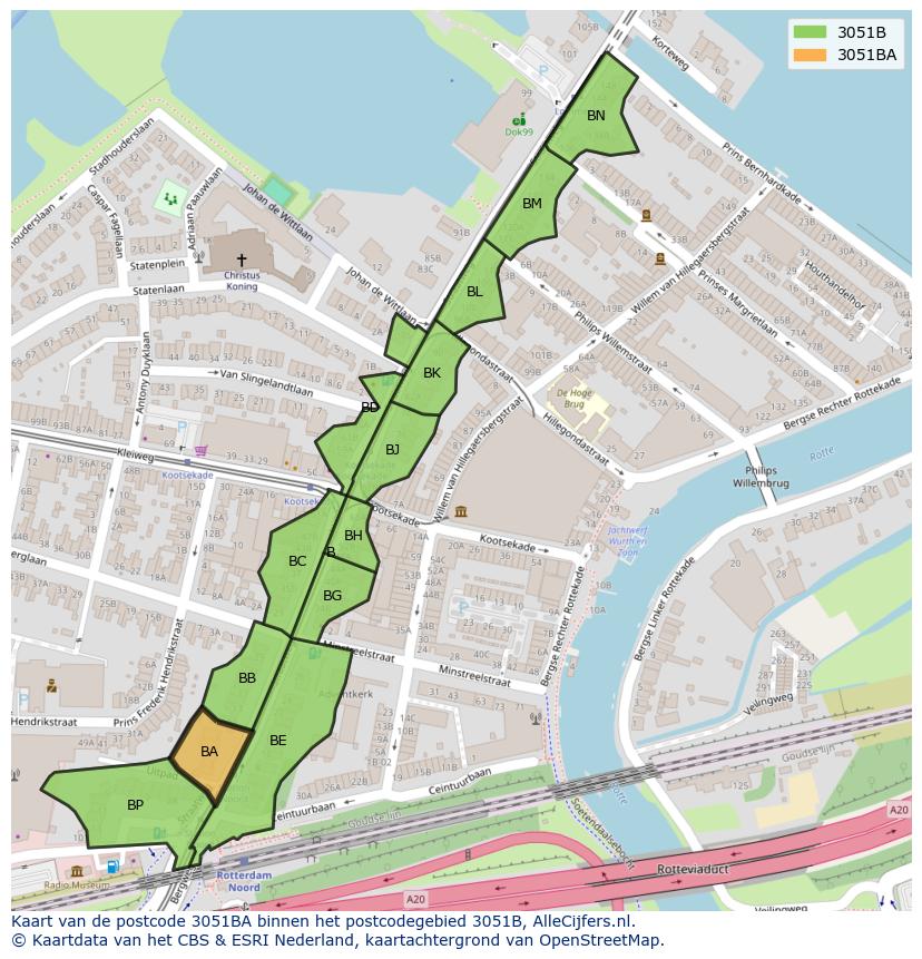 Afbeelding van het postcodegebied 3051 BA op de kaart.