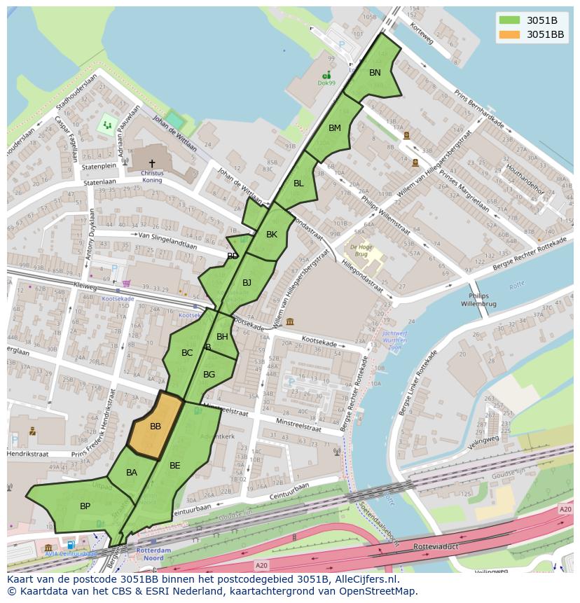 Afbeelding van het postcodegebied 3051 BB op de kaart.