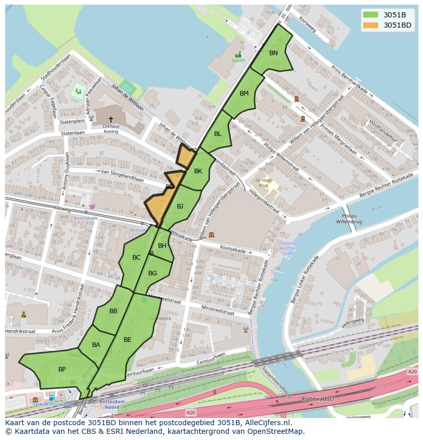 Afbeelding van het postcodegebied 3051 BD op de kaart.