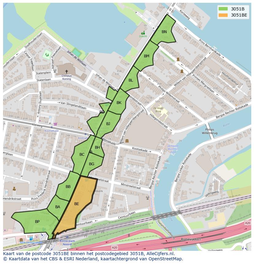 Afbeelding van het postcodegebied 3051 BE op de kaart.