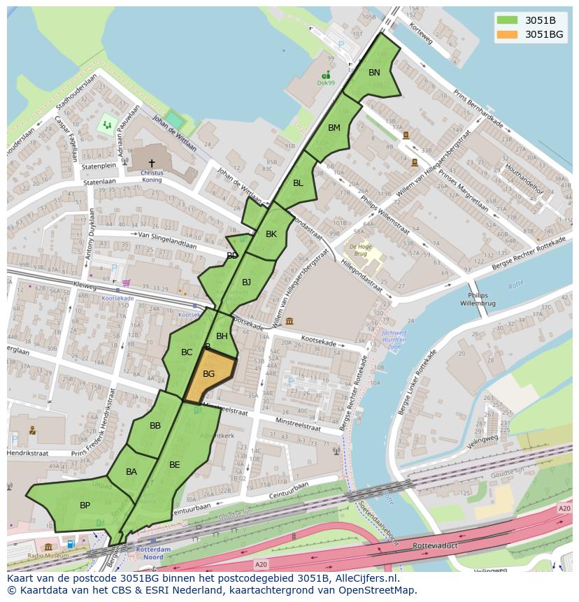 Afbeelding van het postcodegebied 3051 BG op de kaart.