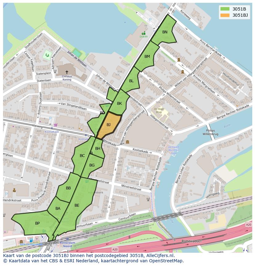 Afbeelding van het postcodegebied 3051 BJ op de kaart.