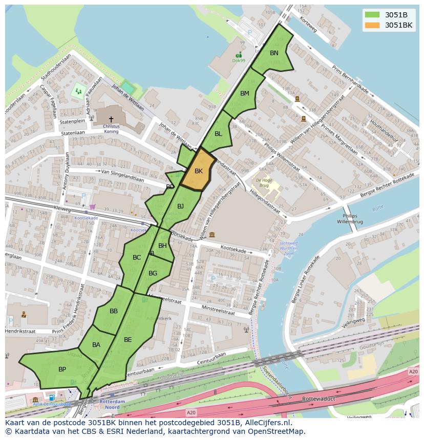 Afbeelding van het postcodegebied 3051 BK op de kaart.