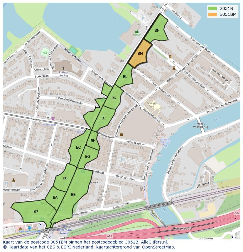 Afbeelding van het postcodegebied 3051 BM op de kaart.