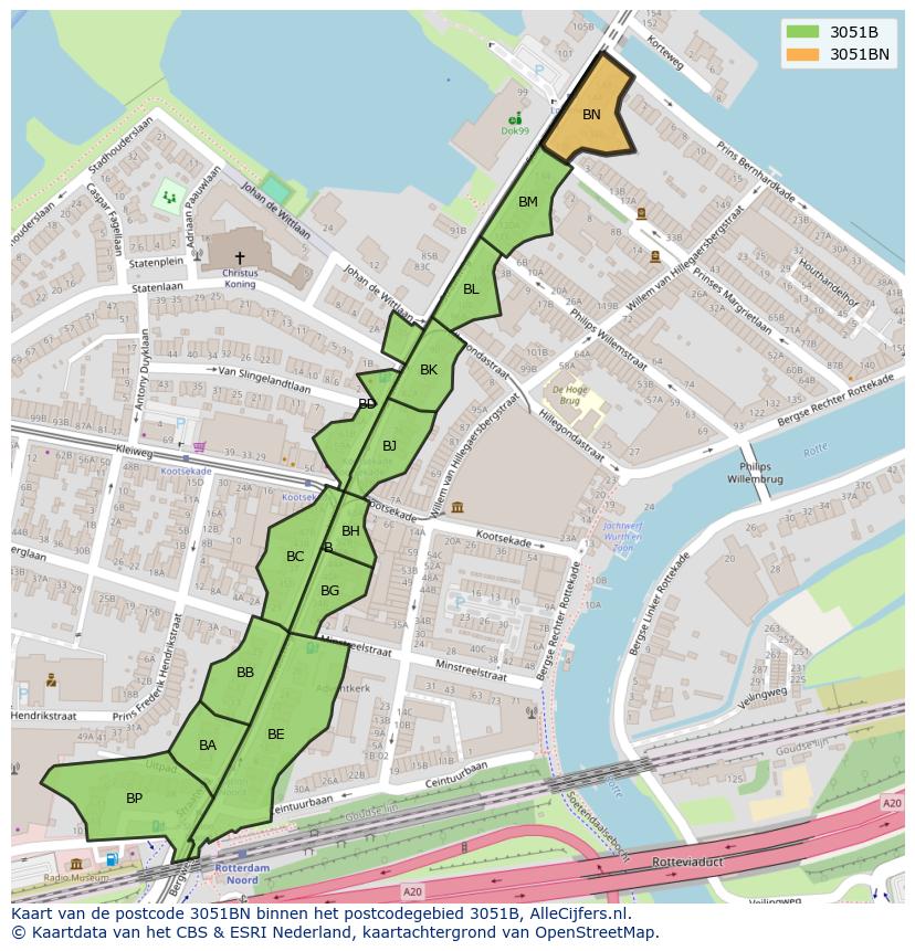 Afbeelding van het postcodegebied 3051 BN op de kaart.