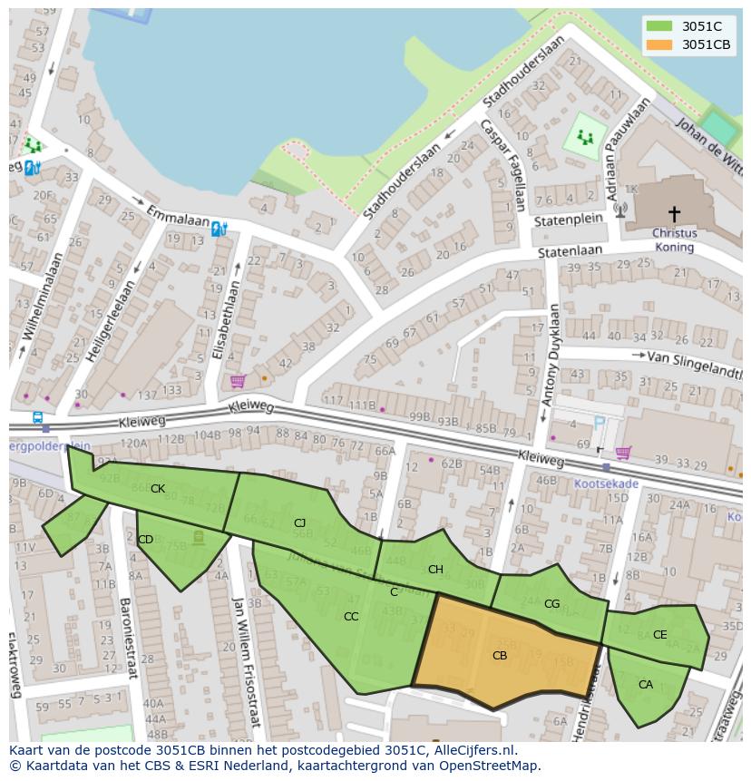 Afbeelding van het postcodegebied 3051 CB op de kaart.
