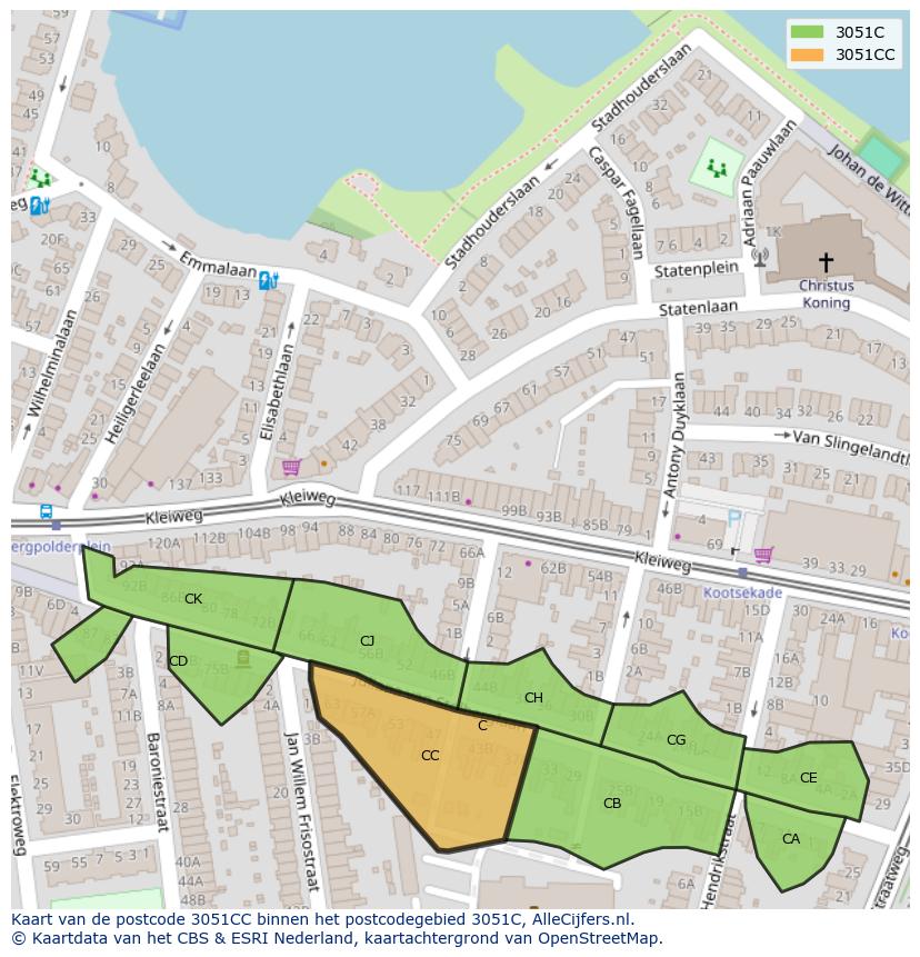 Afbeelding van het postcodegebied 3051 CC op de kaart.