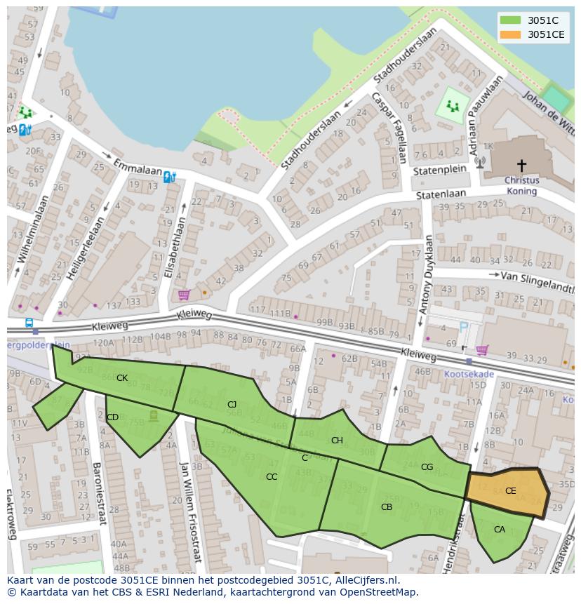 Afbeelding van het postcodegebied 3051 CE op de kaart.