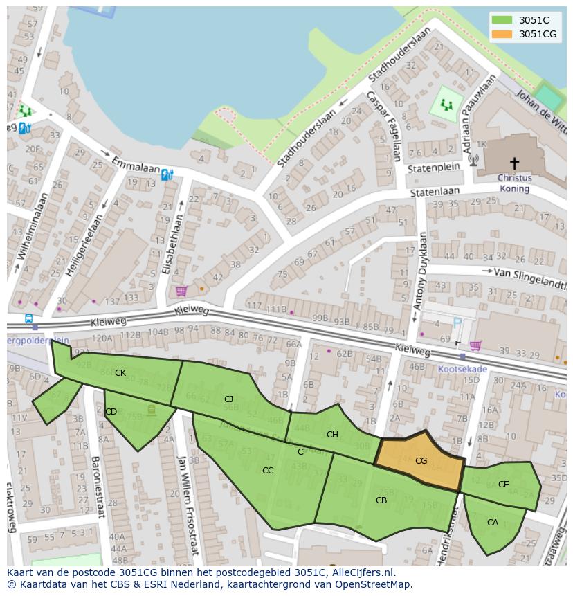 Afbeelding van het postcodegebied 3051 CG op de kaart.