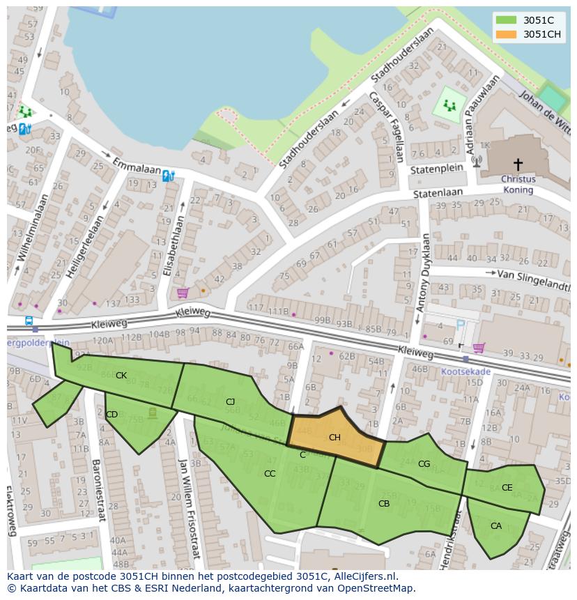 Afbeelding van het postcodegebied 3051 CH op de kaart.