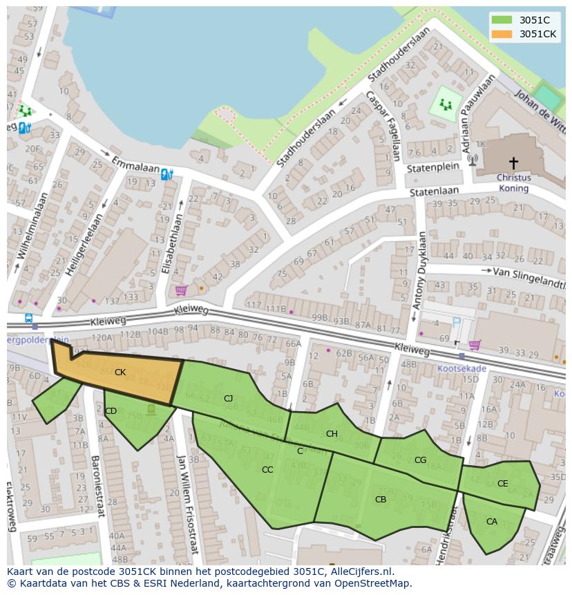 Afbeelding van het postcodegebied 3051 CK op de kaart.