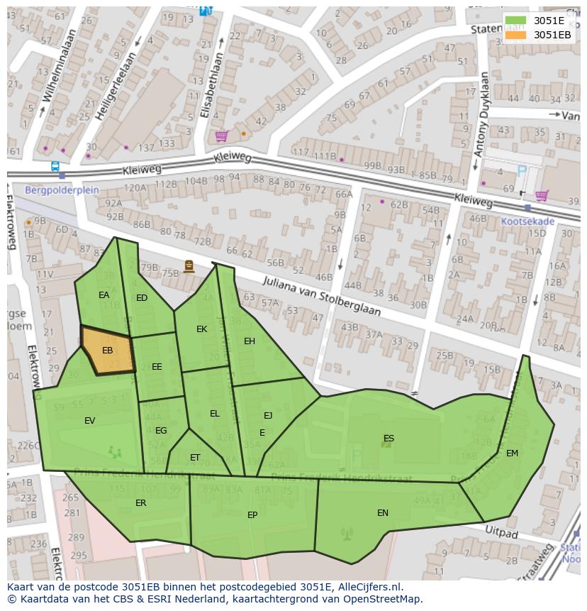 Afbeelding van het postcodegebied 3051 EB op de kaart.