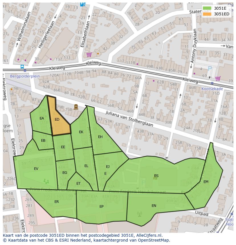 Afbeelding van het postcodegebied 3051 ED op de kaart.