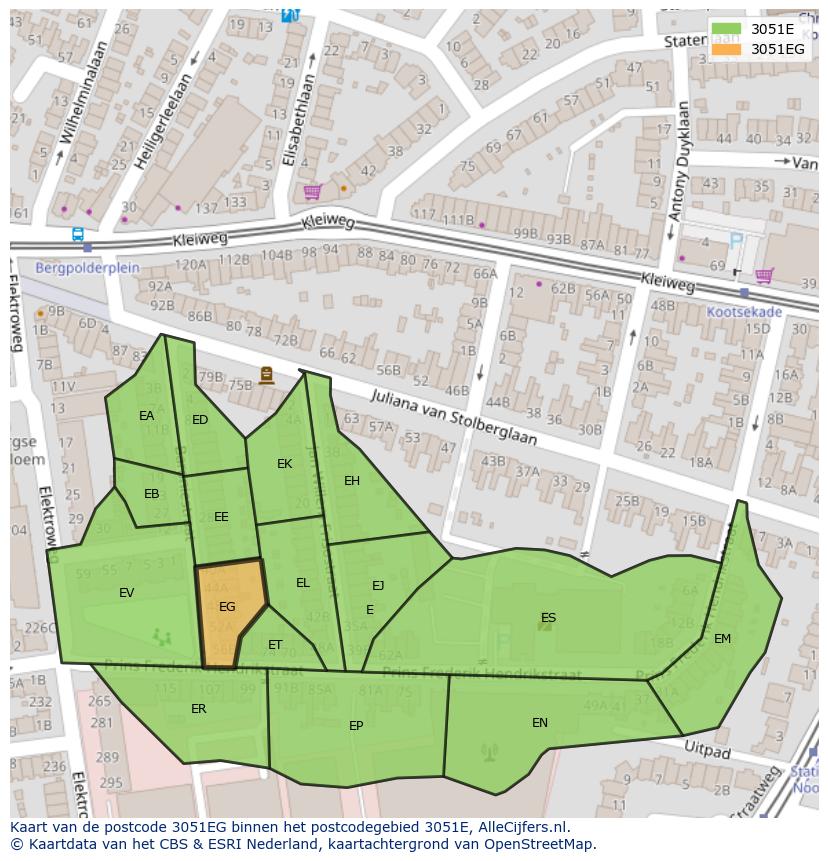 Afbeelding van het postcodegebied 3051 EG op de kaart.
